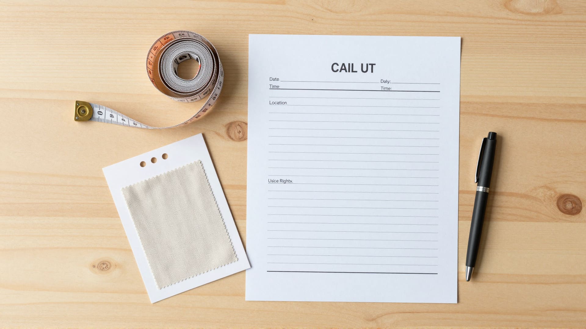 A printed call sheet on a clipboard in a studio